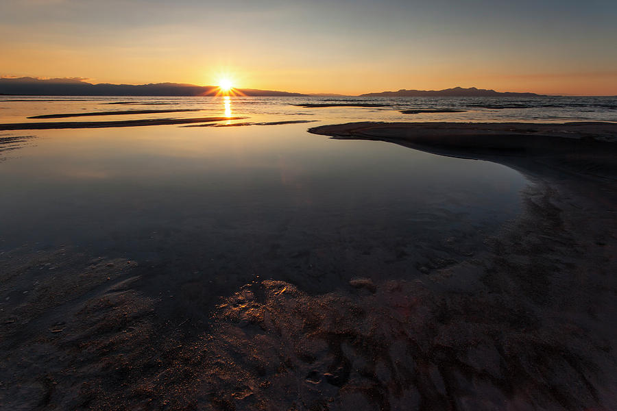 Nature Photograph - Great Salt Lake At Sunset by Ben Girardi