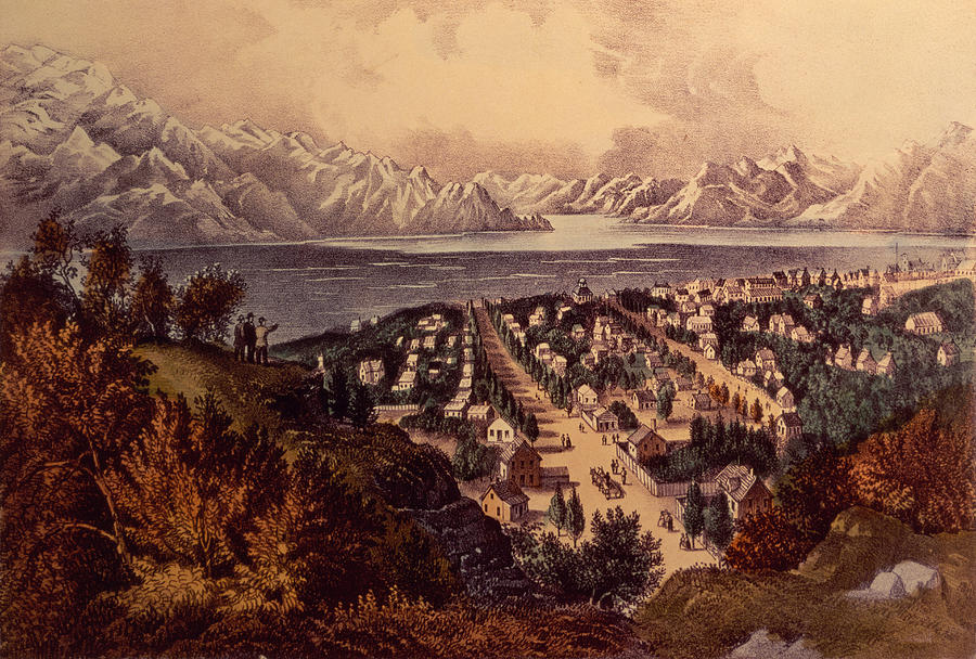 Great Salt Lake, Utah  Painting by Currier and Ives