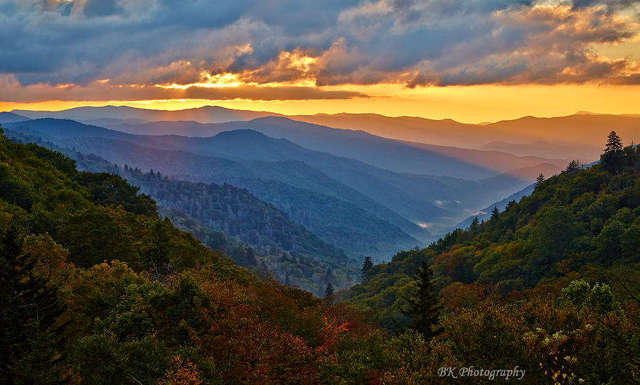 Fall Photograph - Great Smoky Mountains Autumn Sunrise. by Brian Simpson