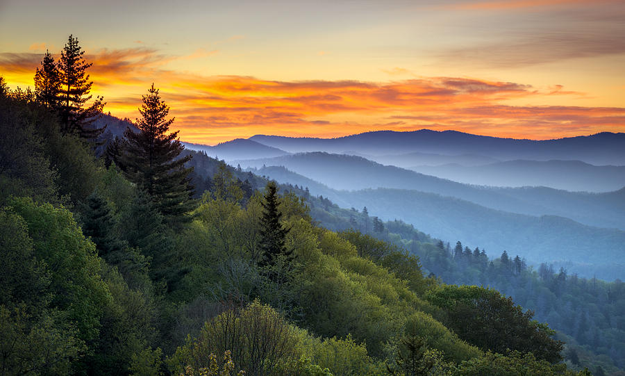 Great Smoky Mountains National Park - Morning Haze at Oconaluftee Photograph by Dave Allen