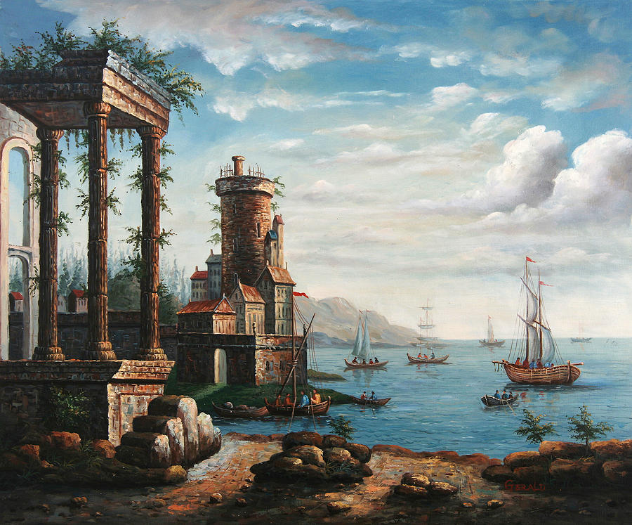 Great view of the coastal city Painting by Unknown - Fine Art America