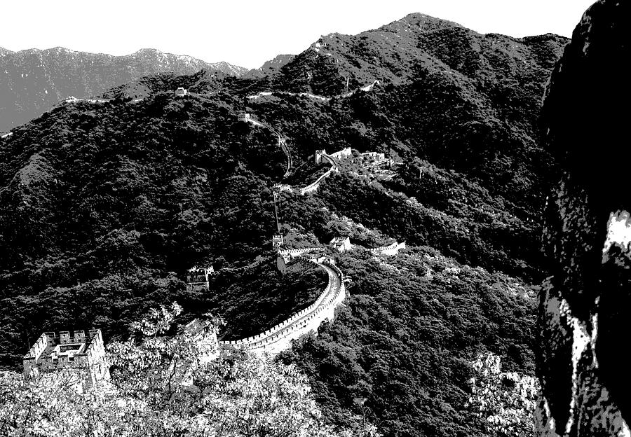 Great Wall of China at Mu Tian Yu - Beijing - BW Photograph by Jacqueline M Lewis