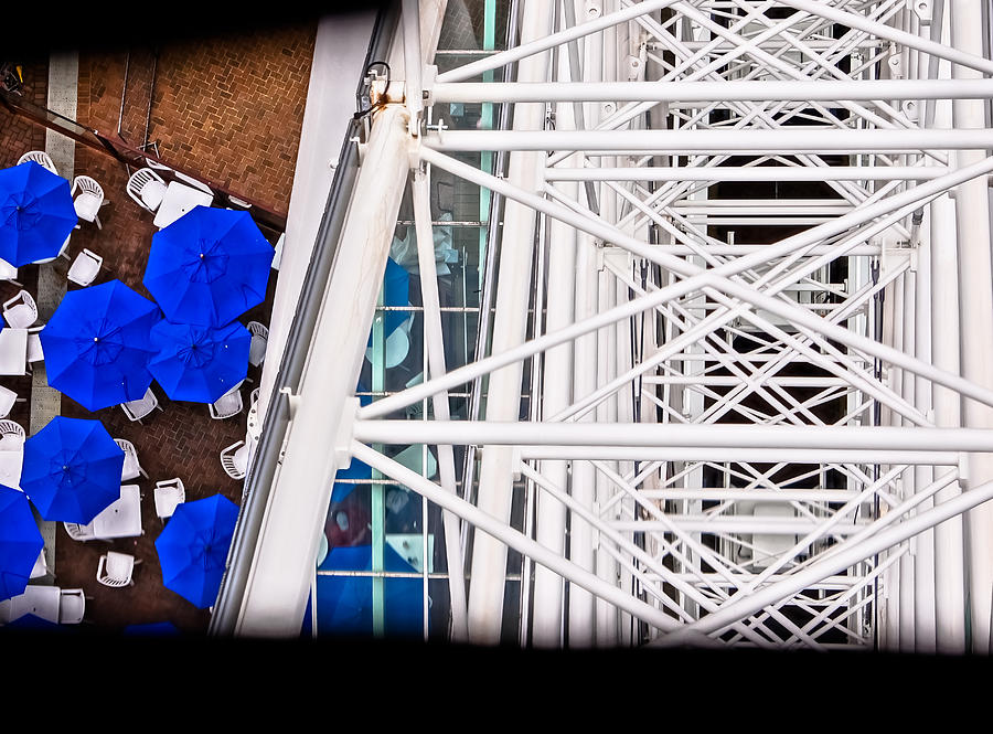 Great Wheel and Blue Umbrellas Photograph by Ronda Broatch