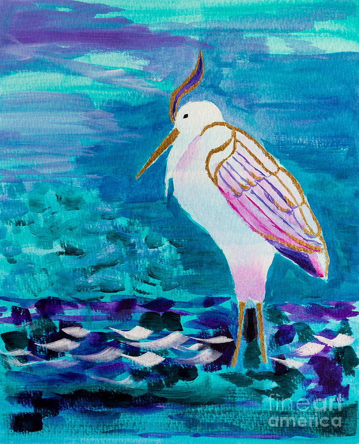 Great White Heron by the Lake Shore Painting by Beverly Claire Kaiya