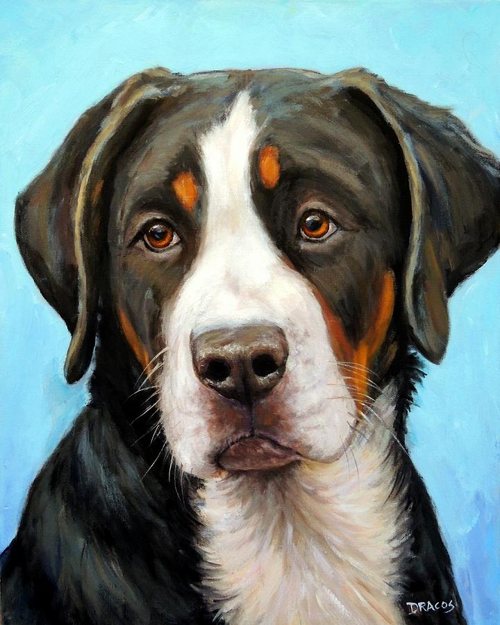 Dog Painting - Greater Swiss Mountain Dog Pup by Dottie Dracos