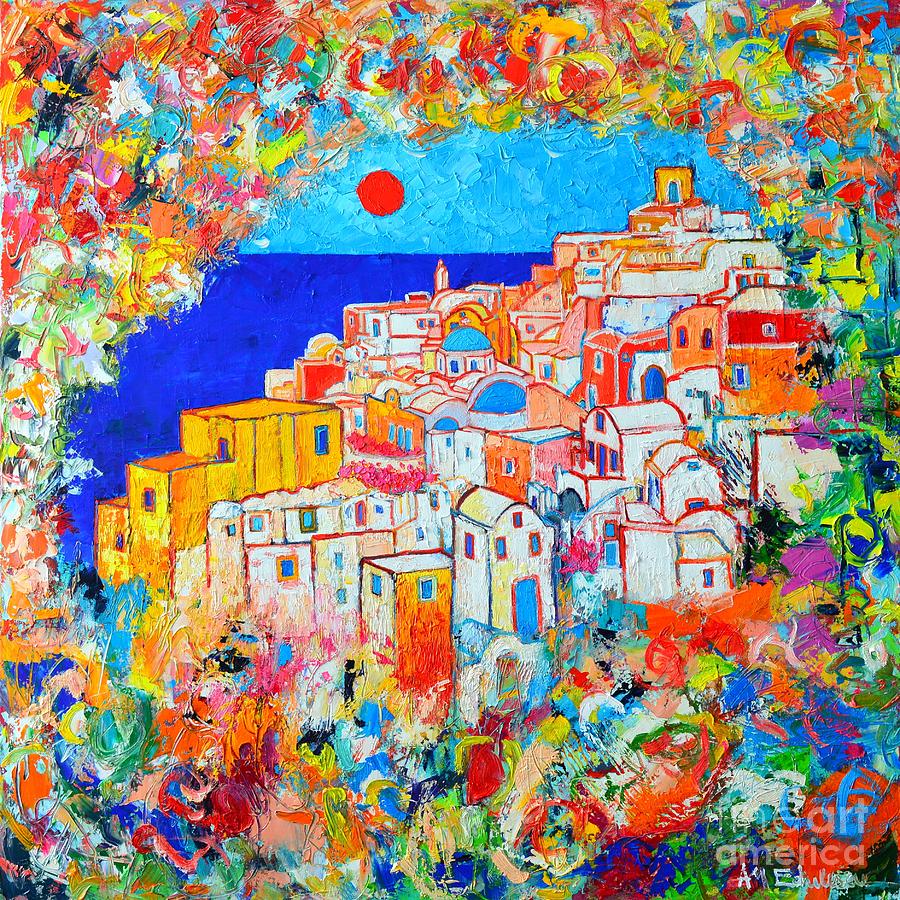 Greece - Santorini Island - Abstract Impression From Oia At Sunset - A Moment In Time Painting by Ana Maria Edulescu