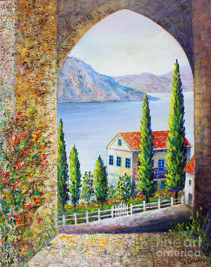 Greek Arch Vista Painting by Lou Ann Bagnall
