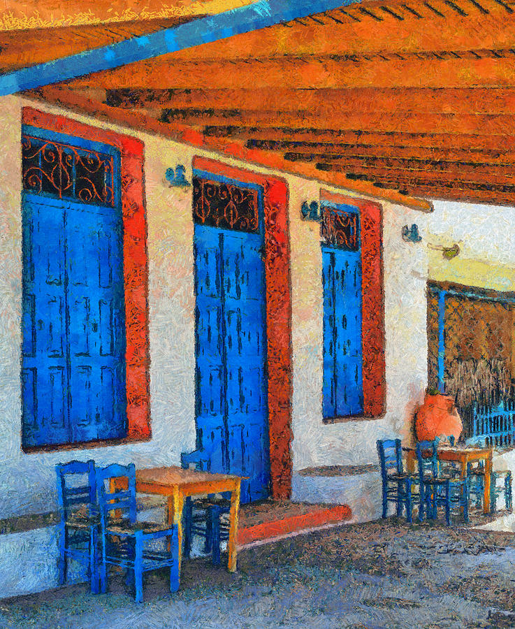 Greek cafe Painting by George Rossidis
