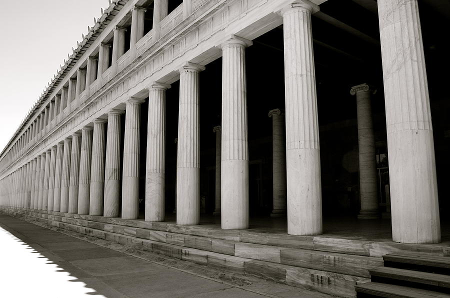 Greek Columns Black and White Photograph by Corinne Rhode