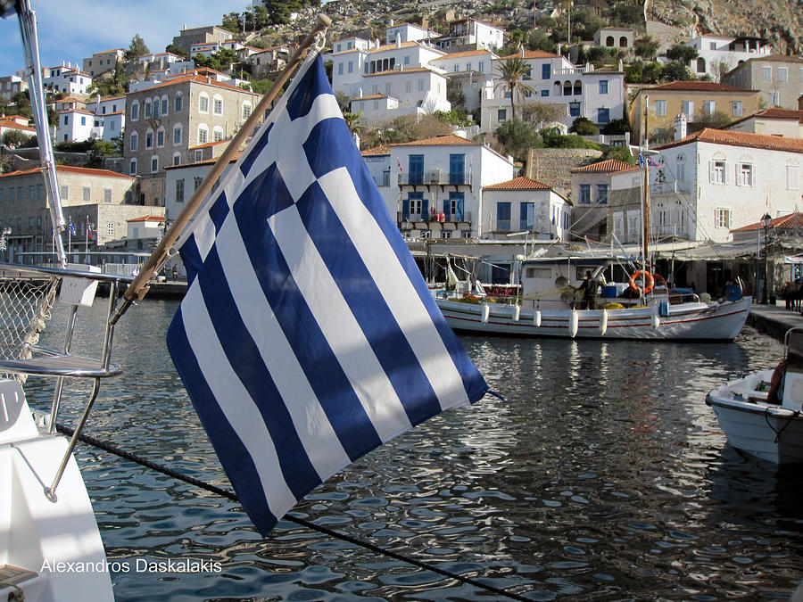 Famous Photograph - Greek Flag in Hydra by Alexandros Daskalakis