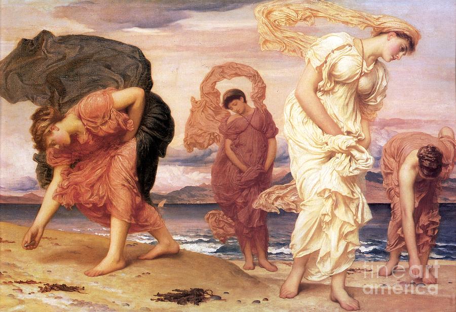 Greek Girls Picking up Pebbles Painting by Celestial Images