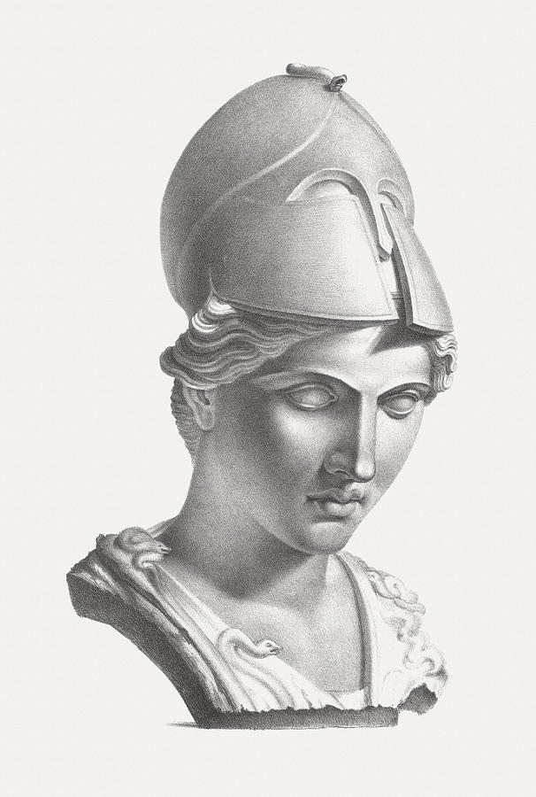 Greek goddess Athena (Roman: Minerva), published c. 1830 Drawing by Zu_09