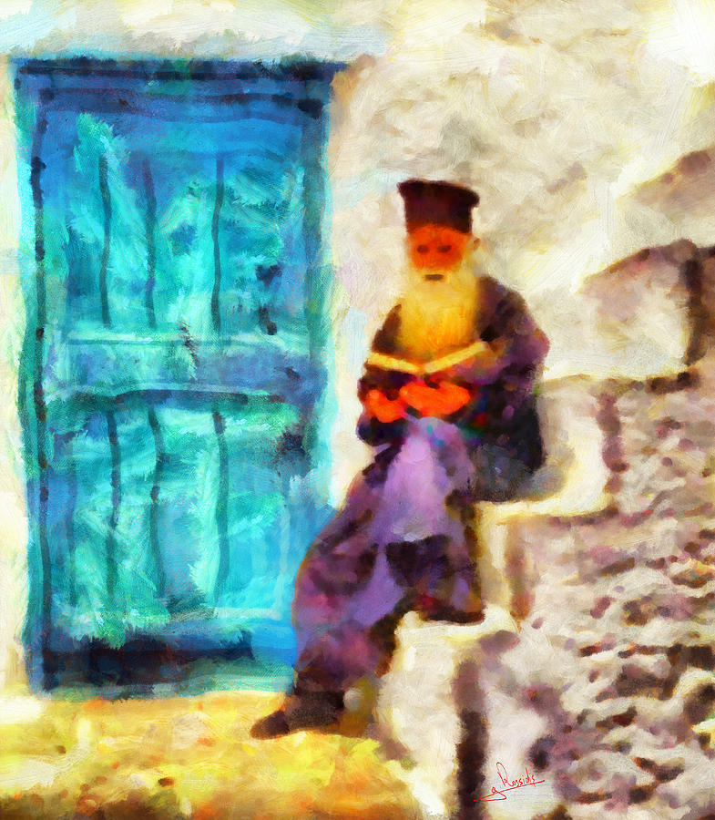 Greek priest Painting by George Rossidis
