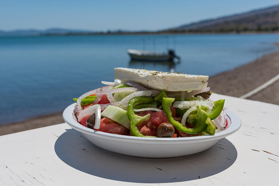 Greek Salad by the sea, Kalloni, Lesvos, Greece Photograph by Malcolm P Chapman