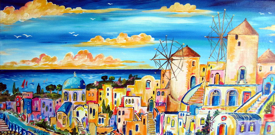 Greek Village Painting by Roberto Gagliardi