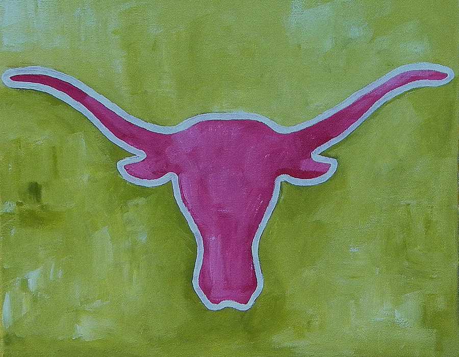 Green and Pink Longhorn Painting by Patti Schermerhorn