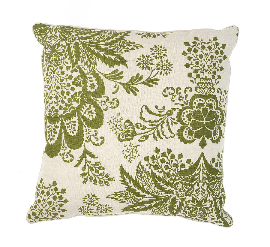 Green and white couch pillow with a floral pattern Photograph by Istanbulimage