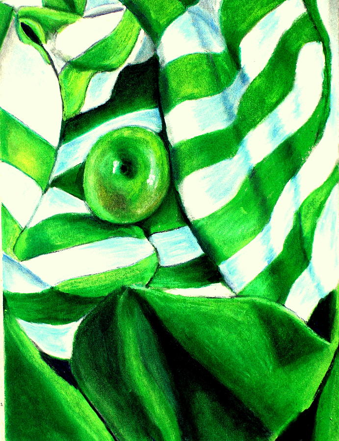 Apple Painting - Green Apple on Tablecloth by Jay Johnston