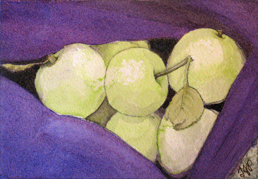 Apple Painting - Green Apples In A Purple Sweater 2 by Tanya Petruk