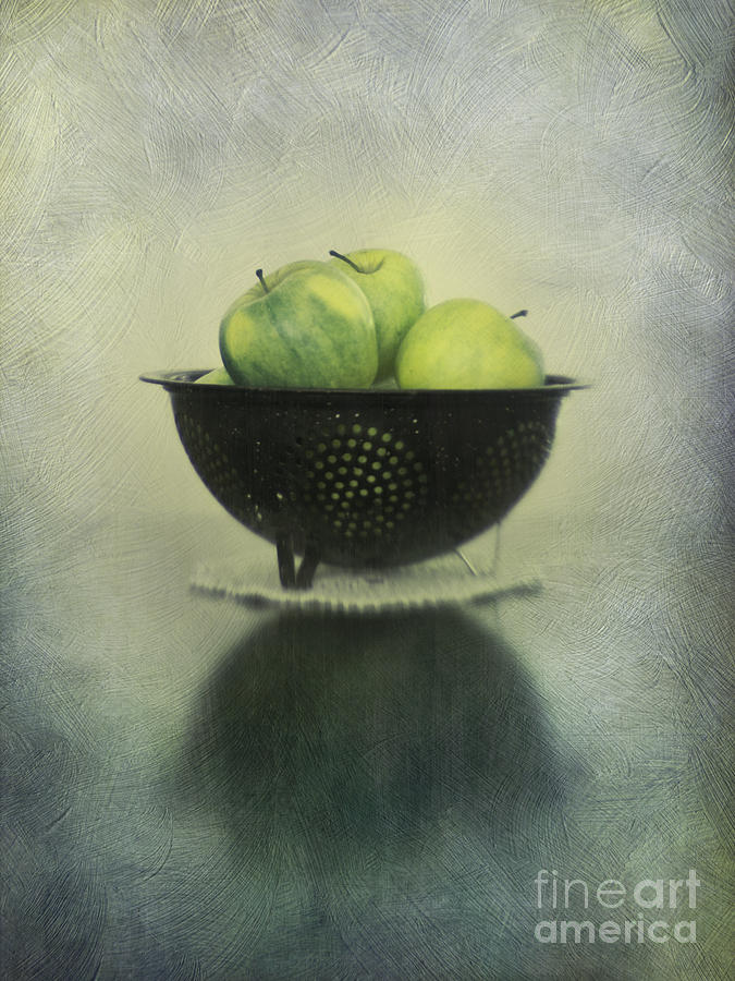 Green apples in an old enamel colander Photograph by Priska Wettstein