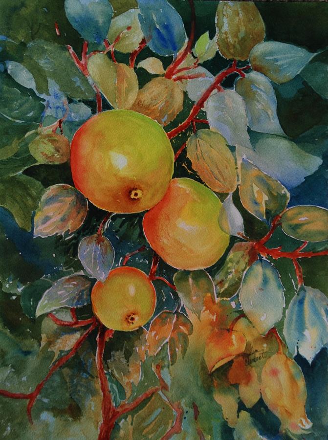 Green Apples Painting by Marilyn  Clement