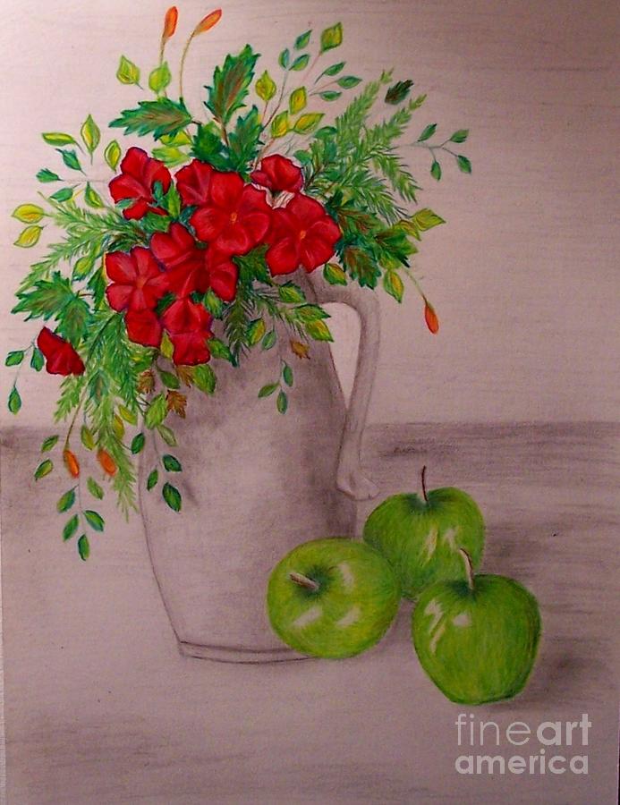 Green Apples Drawing by Peggy Miller