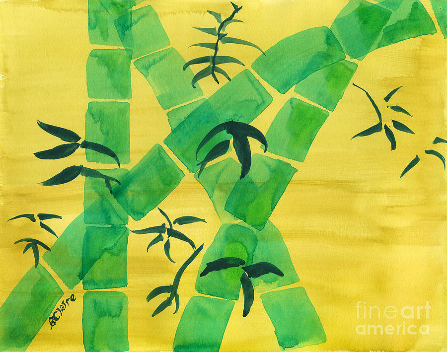 Green Bamboo Grove on Yellow Painting by Beverly Claire Kaiya