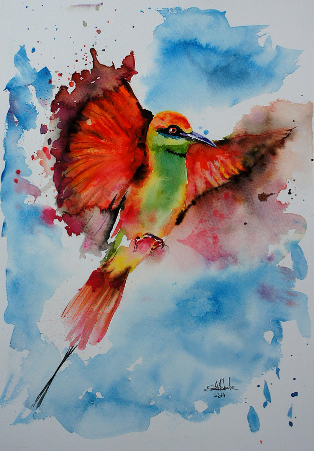 Green Bee Eater Painting by Isabel Salvador