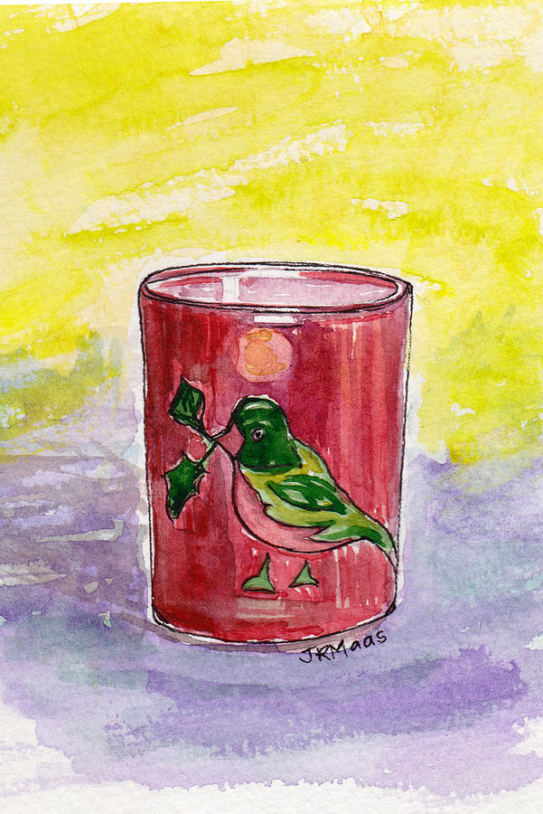 Green Bird on Red Painting by Julie Maas