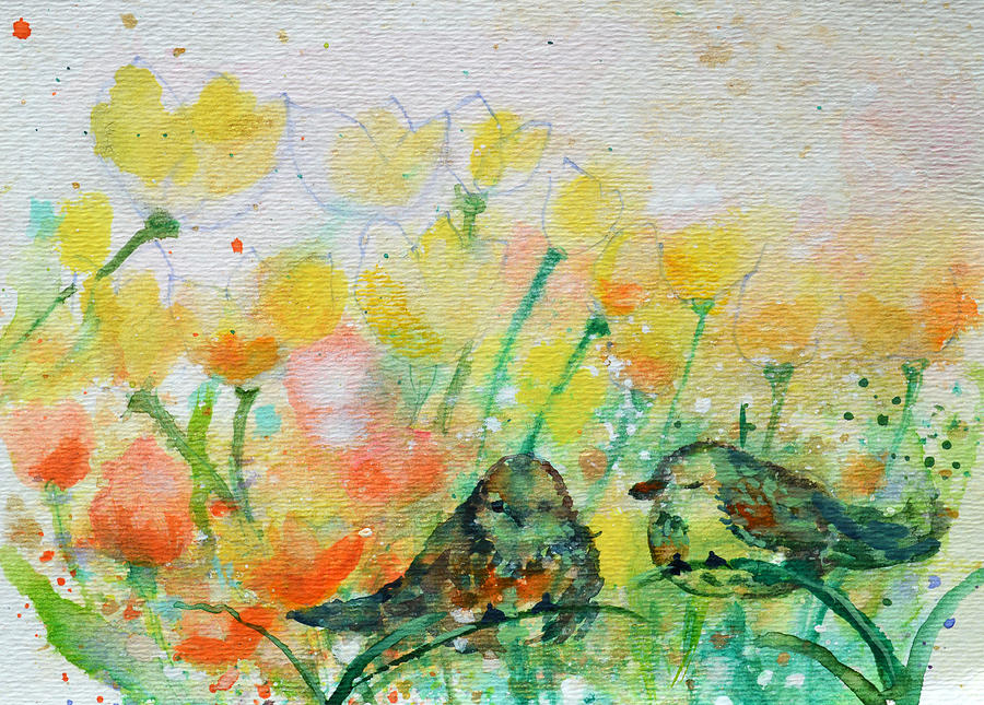 Green Birds of Spring Painting by Ashleigh Dyan Bayer