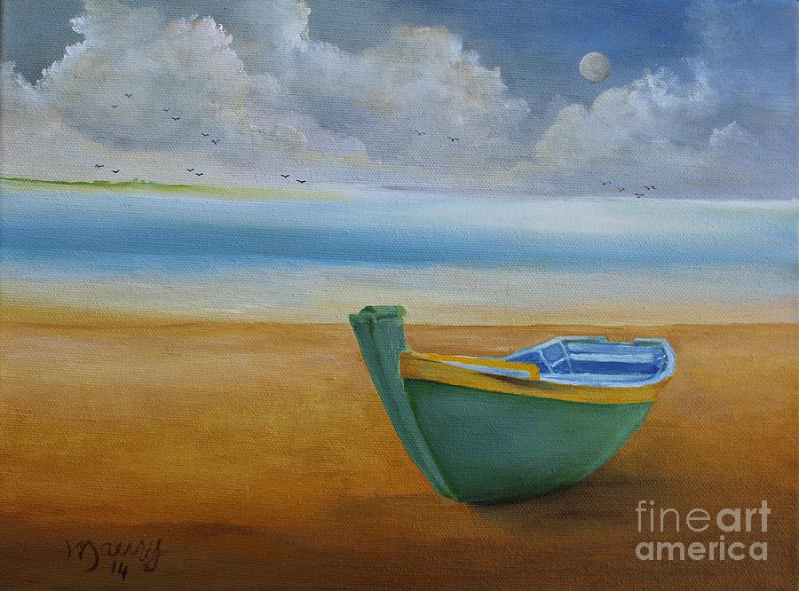 Green Boat Painting by Alicia Maury