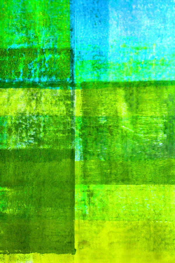 Green Boxes Abstract Painting by Nancy Merkle
