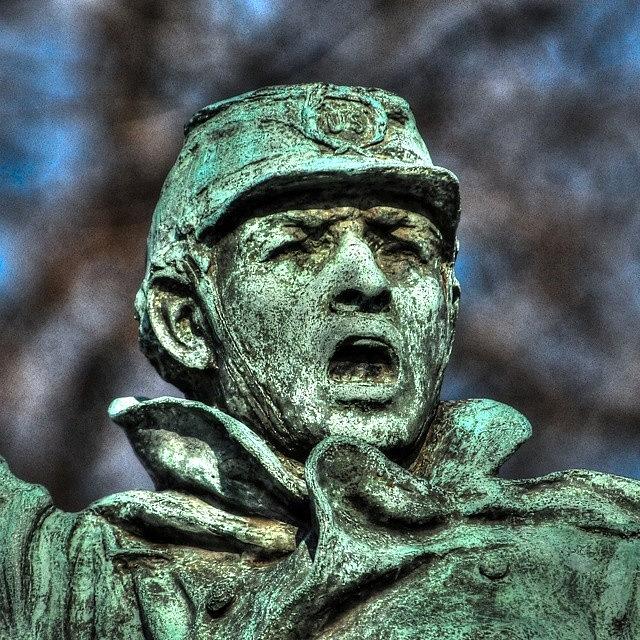 City Photograph - Green Bronze Face by Glyn Lowe