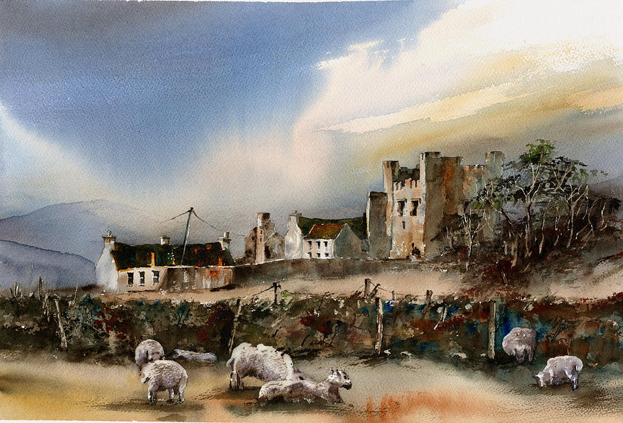 Green Castle  County Down Painting by Val Byrne