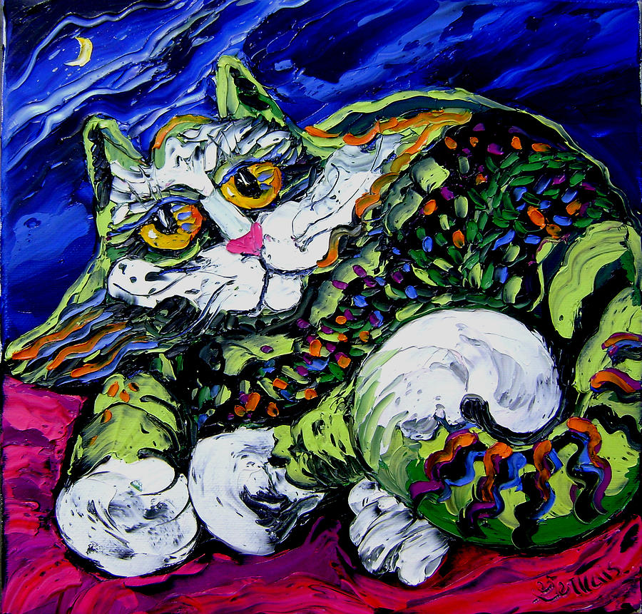 Isabelle Painting - Green cat by Isabelle Gervais Isabelle Painting - Green cat by Isabelle Gervais