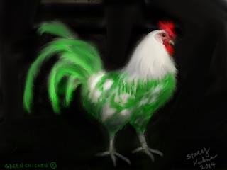 Chicken Painting - Green Chicken Rooster Standing by Kirkner Stacy