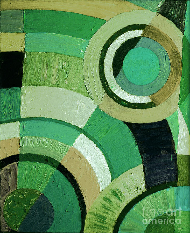 Green Circle Abstract Painting by Karen Adams