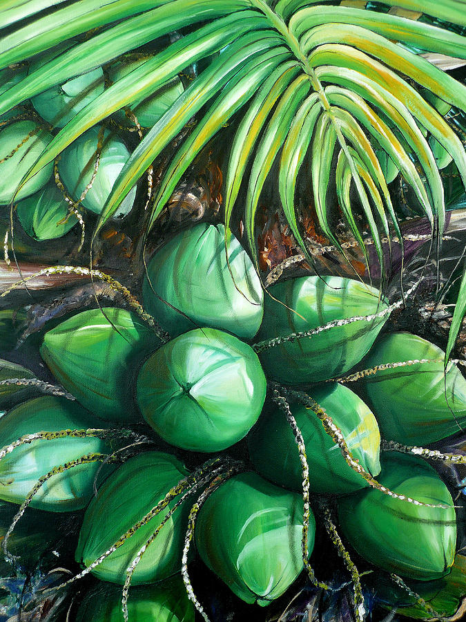 Green Coconuts  3  Sold Painting by Karin  Dawn Kelshall- Best