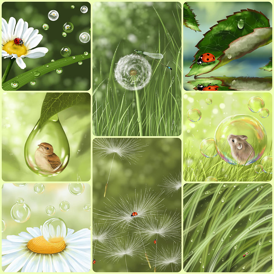 Spring Digital Art - Green collage by Veronica Minozzi