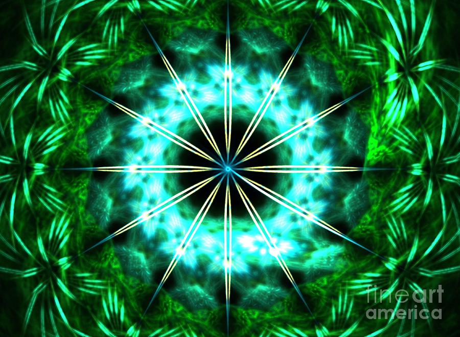 Abstract Digital Art - Green Compass by Kim Sy Ok