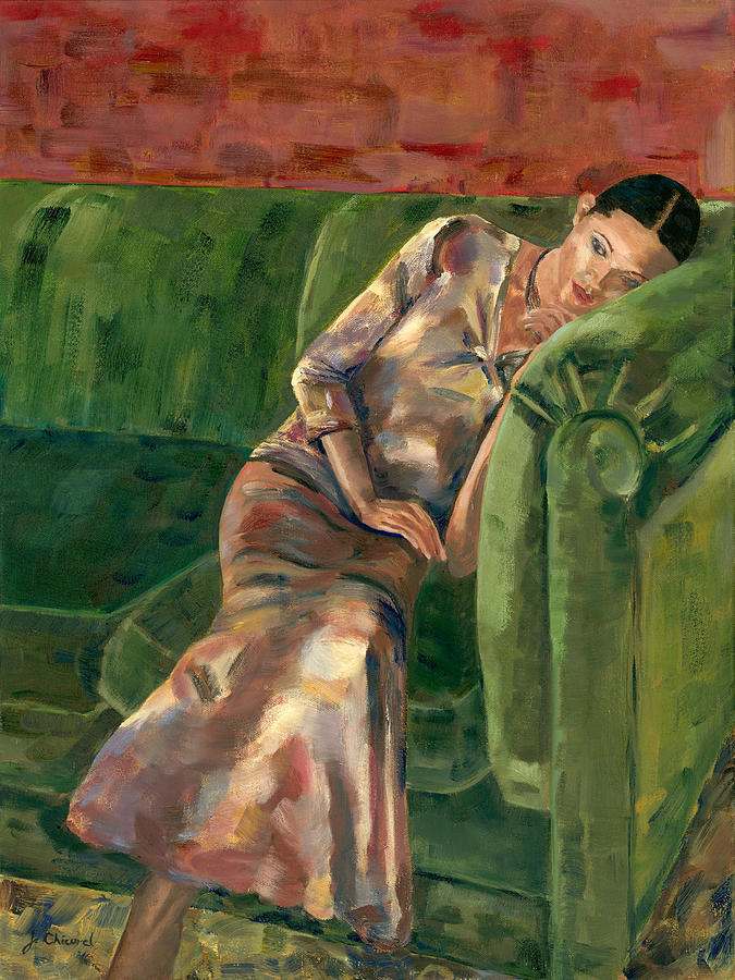 Green Couch Painting by Joe Chicurel