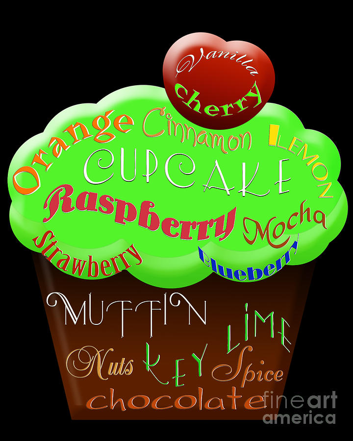 Green Cupcake Typography Digital Art by Andee Design