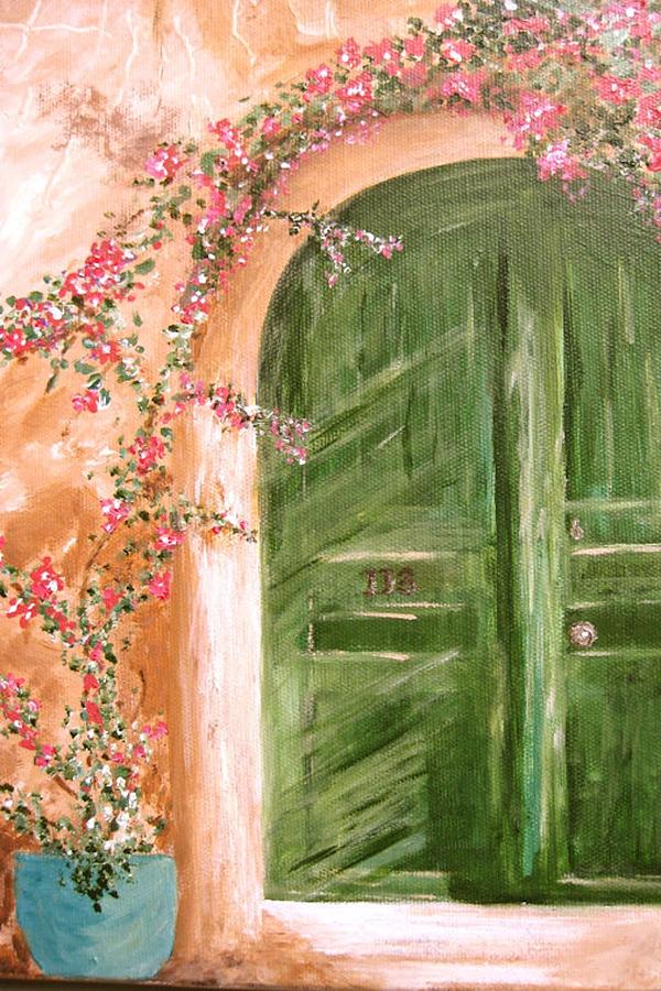 Green Door Painting by Angie Mahoney
