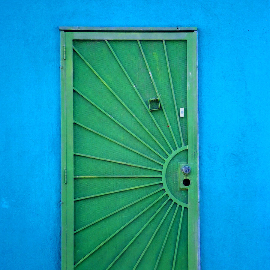 Green Door on Blue Wall Photograph by Art Block Collections