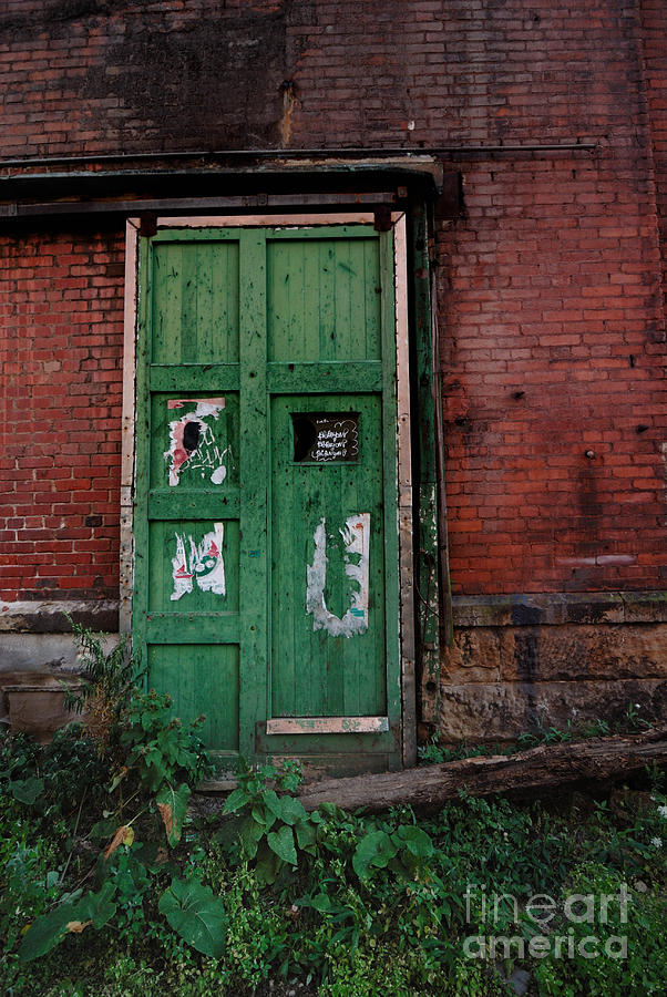 Green Door on Red Brick Wall Photograph by Amy Cicconi