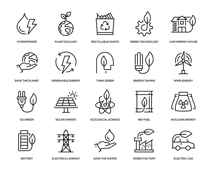 Green Energy Icon Set Drawing by Enis Aksoy