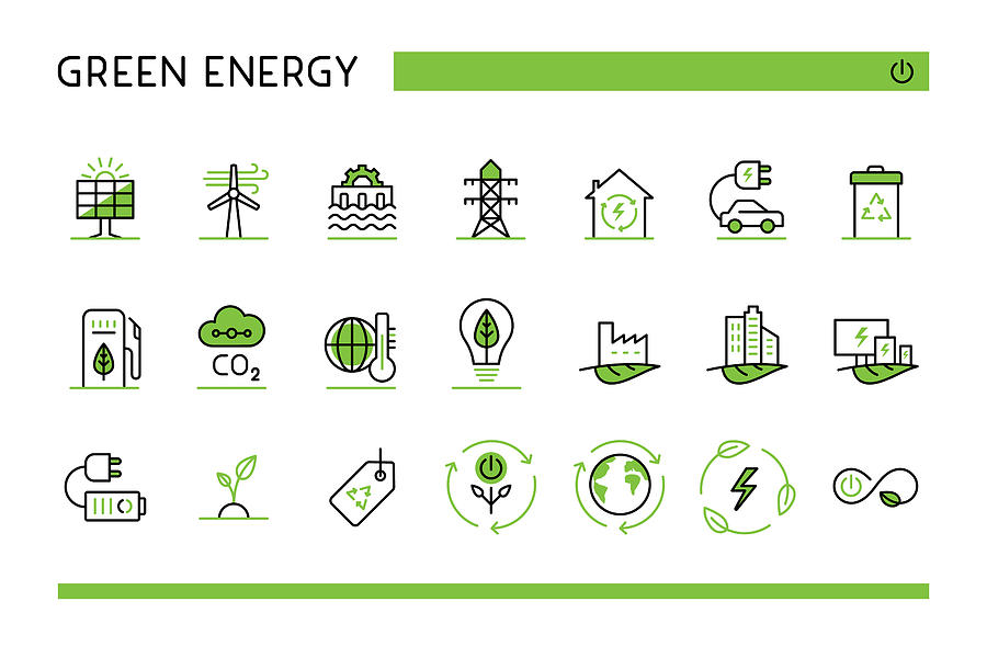 Green energy icon set Drawing by Miakievy