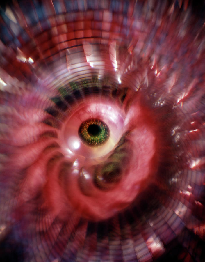 Abstract Painting - Green Eyeball Red Whirl Psychedelic by Vintage Images