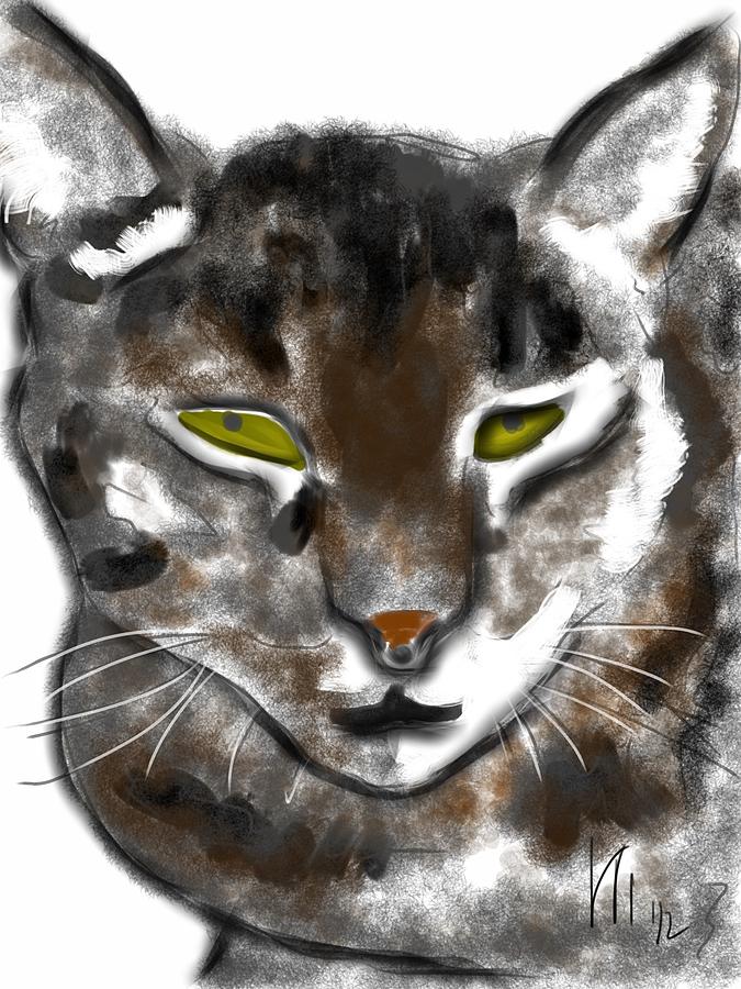 Black And White Painting - Green Eyed Cat by Lois Ivancin Tavaf
