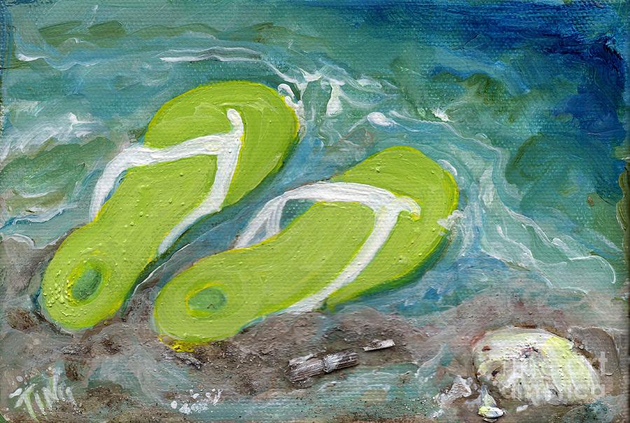 Green Fliip Flops on Tybee Painting by Doris Blessington